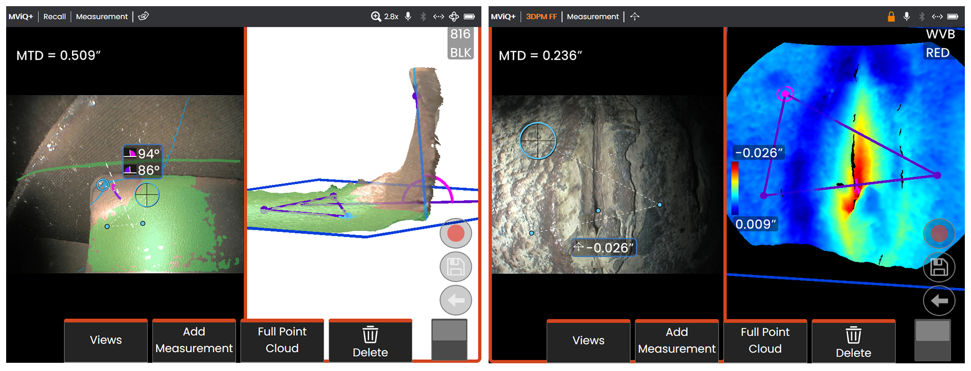 叶片前缘弯曲角度测量及缺陷深度测量